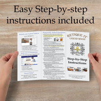 Retique It Gel Stain White Wash with instruction book, showing hands holding the product and application tips.