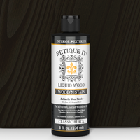 Retique It Liquid Wood Wood'n Stain in Classic Black, 8 oz bottle, showcasing the dark stain liquid for wood finishing.