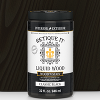 Retique It Liquid Wood Wood'n Stain in Classic Black, 32 oz bottle, showcasing the dark stain product for wood finishing.