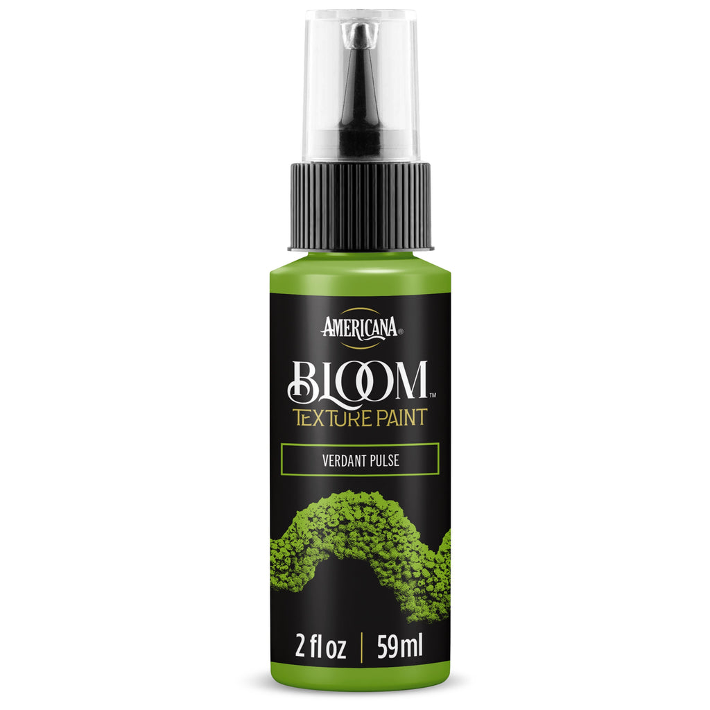 DecoArt Bloom Texture Paints in Verdant Pulse, vibrant green textured paint with a floral, blooming pattern.