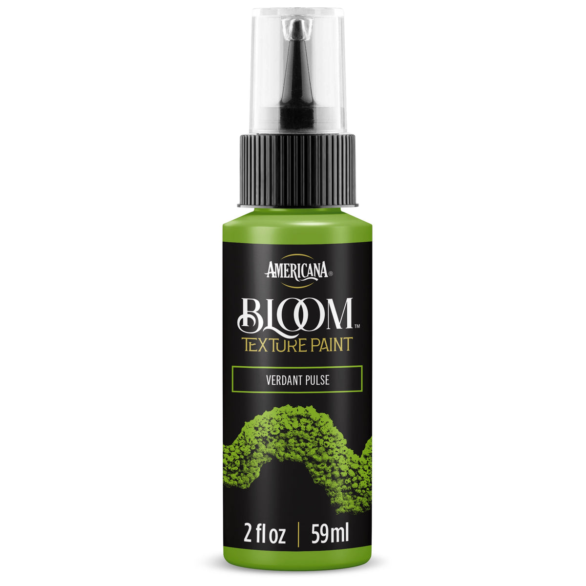 DecoArt Bloom Texture Paints in Verdant Pulse, vibrant green textured paint with a floral, blooming pattern.