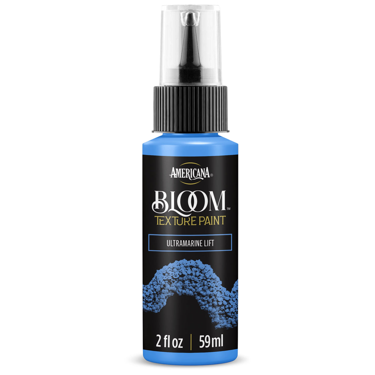 DecoArt Bloom Texture Paint in Ultramarine Lift with vibrant, textured paint swatch on a white background.