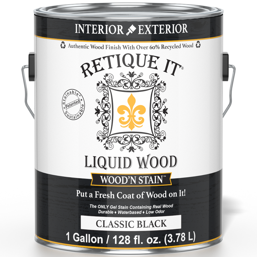 Retique It Liquid Wood Wood'n Stain in Classic Black, 128 oz, showcasing the front of the stain container with product label.