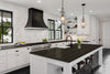 Retique It Liquid Wood Wood'n Stain in 16 oz Classic Black applied on a kitchen countertop, showcasing rich black stain finish.