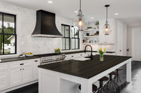 Retique It Liquid Wood Wood'n Stain in 16 oz Classic Black applied on a kitchen countertop, showcasing rich black stain finish.