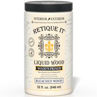 Retique It Liquid Wood Wood'n Primer in Bleached Wood finish, 32 fl oz, showing the primer applied to a wooden surface.