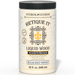 Retique It Liquid Wood Wood'n Primer in Bleached Wood finish, 32 fl oz, showing the primer applied to a wooden surface.