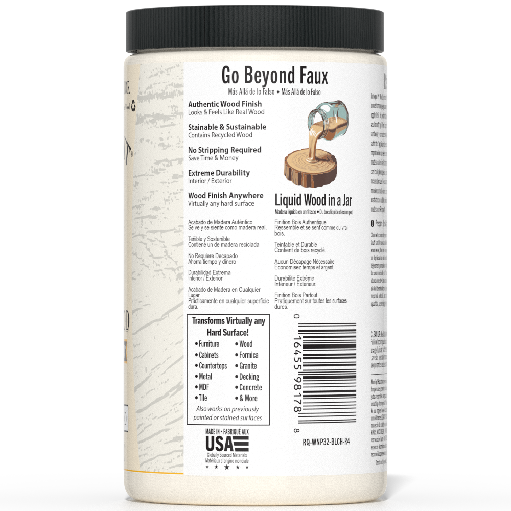 Retique It Liquid Wood Wood'n Primer in Bleached Wood finish, 32 fl oz, used for preparing surfaces for wood finishing projects.