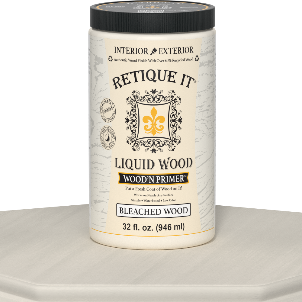 Retique It Liquid Wood Wood'n Primer in Bleached Wood finish, 32 fl oz bottle, ready for wood surface preparation.