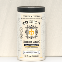 Retique It Liquid Wood Wood'n Primer in Bleached Wood color, 32 fl oz, showing the primer bottle with label and product details.
