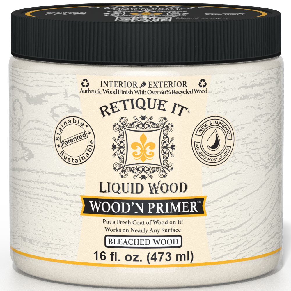Retique It Wood'n Primer in Bleached Wood finish, a primer for wood surfaces with a light, bleached appearance.