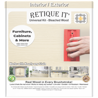 Retique It Universal Liquid Wood Kit in bleached wood finish, showing the front of the box with application tools and product details.