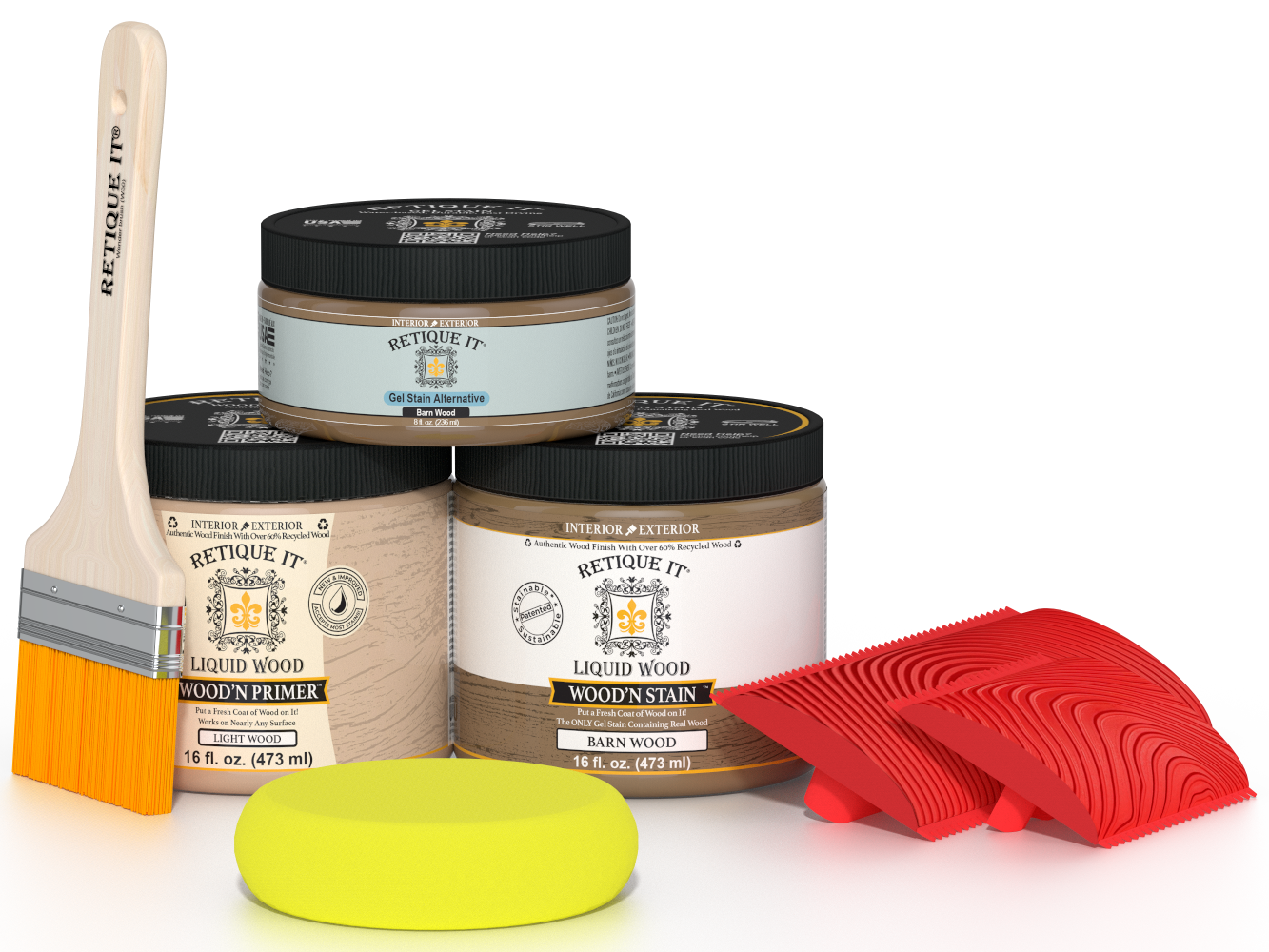 Retique It Wood'n Finish Kit in Barn Wood for multi-purpose wood finishing, shown in a 3D view.