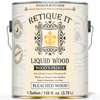 Liquid Wood Wood'n Primer by Retique It in bleached wood finish, 128 fl oz, showing the primer's container with label and color.