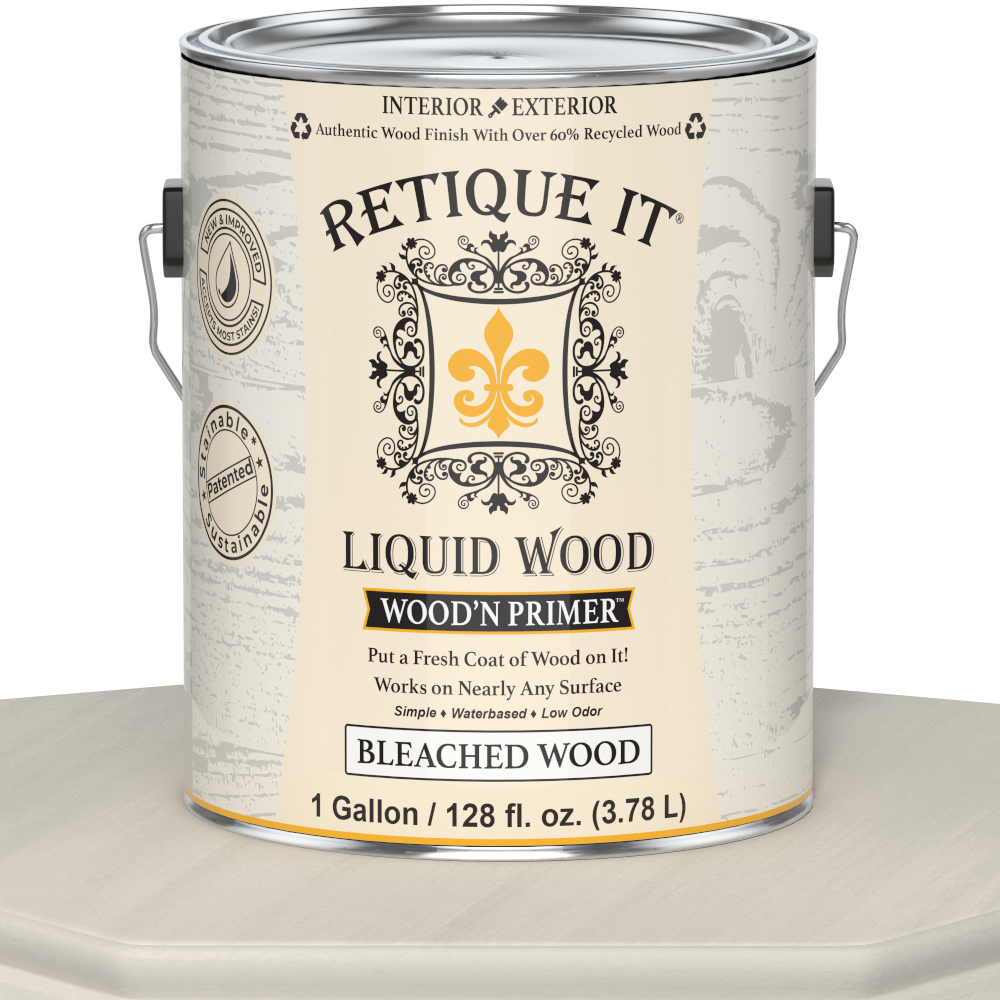 Retique It Liquid Wood Wood'n Primer in Bleached Wood, 128 fl oz, showing the primer's container and label.