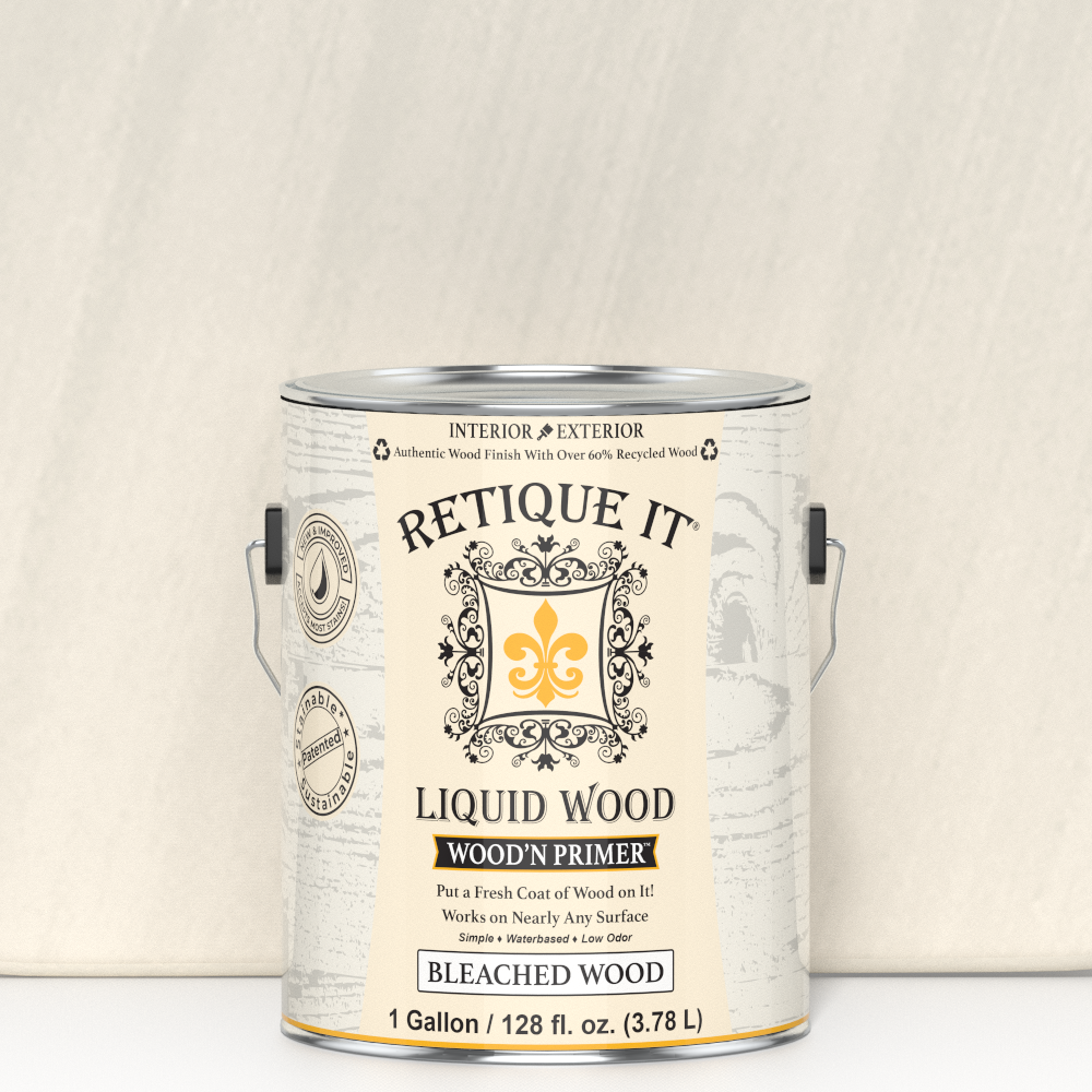 Retique It Liquid Wood Wood'n Primer in Bleached Wood finish, 128 fl oz, for preparing surfaces with a natural wood look.