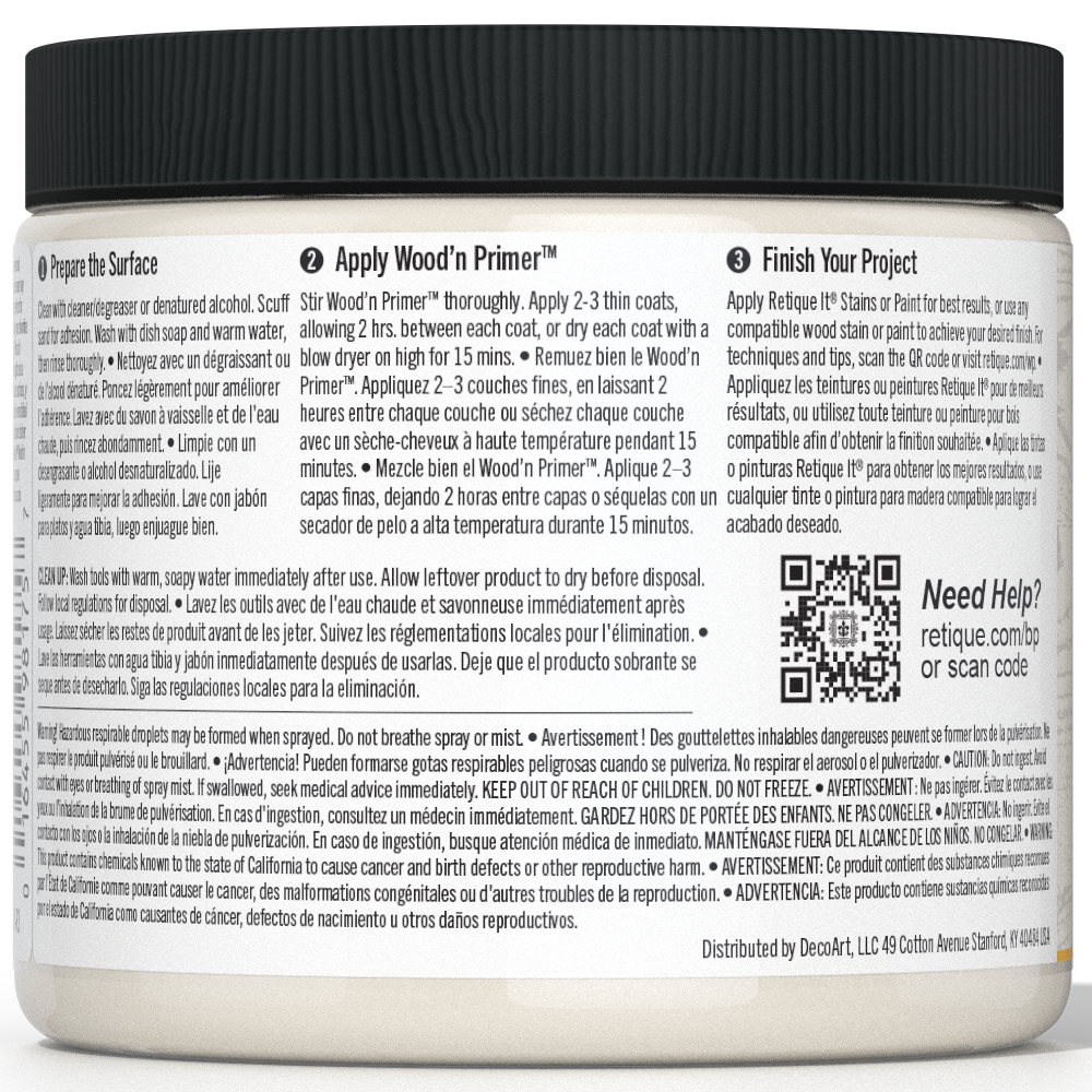 Retique It Liquid Wood Wood'n Primer in Bleached Wood, 16 Fl oz, showing the primer applied to a wood surface.