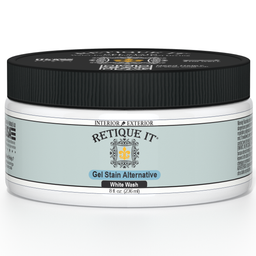 Retique It white wash gel stain applied to wood, showcasing a smooth, light-colored wood finish with a natural wash effect.