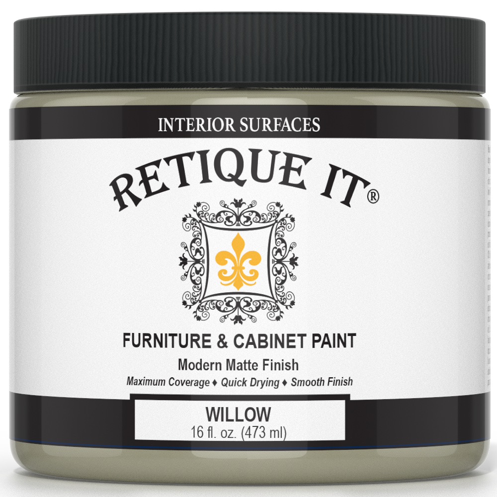 Retique It Furniture & Cabinet Paint in Willow quart, showing the smooth, creamy paint consistency in a container.