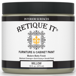 Retique It Furniture & Cabinet Paint in Willow quart, showing the smooth, creamy paint consistency in a container.